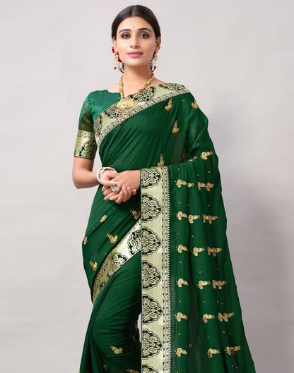 Bottle Green Weaving Silk Saree