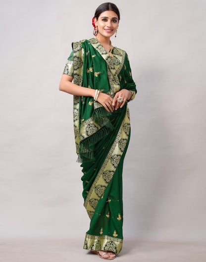 Bottle Green Weaving Silk Saree