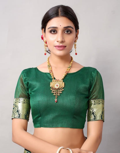 Bottle Green Weaving Silk Saree