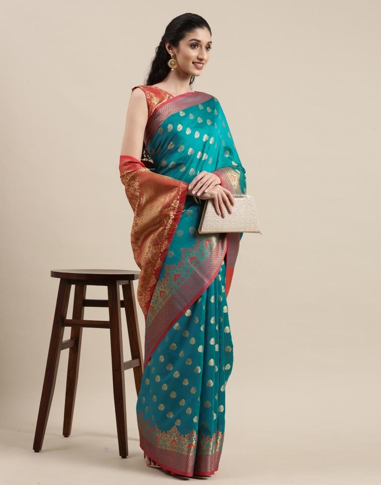 Dark Aqua Blue Silk Saree | Sudathi