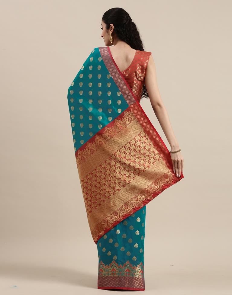 Dark Aqua Blue Silk Saree | Sudathi