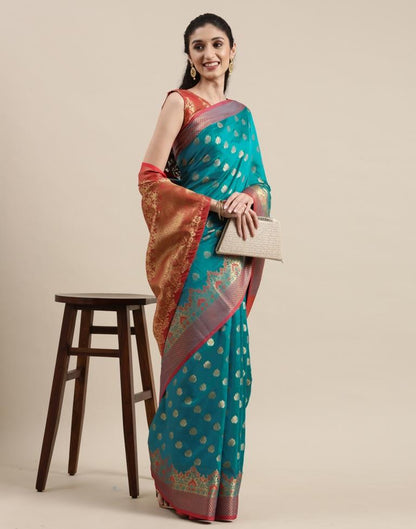 Dark Aqua Blue Silk Saree | Sudathi
