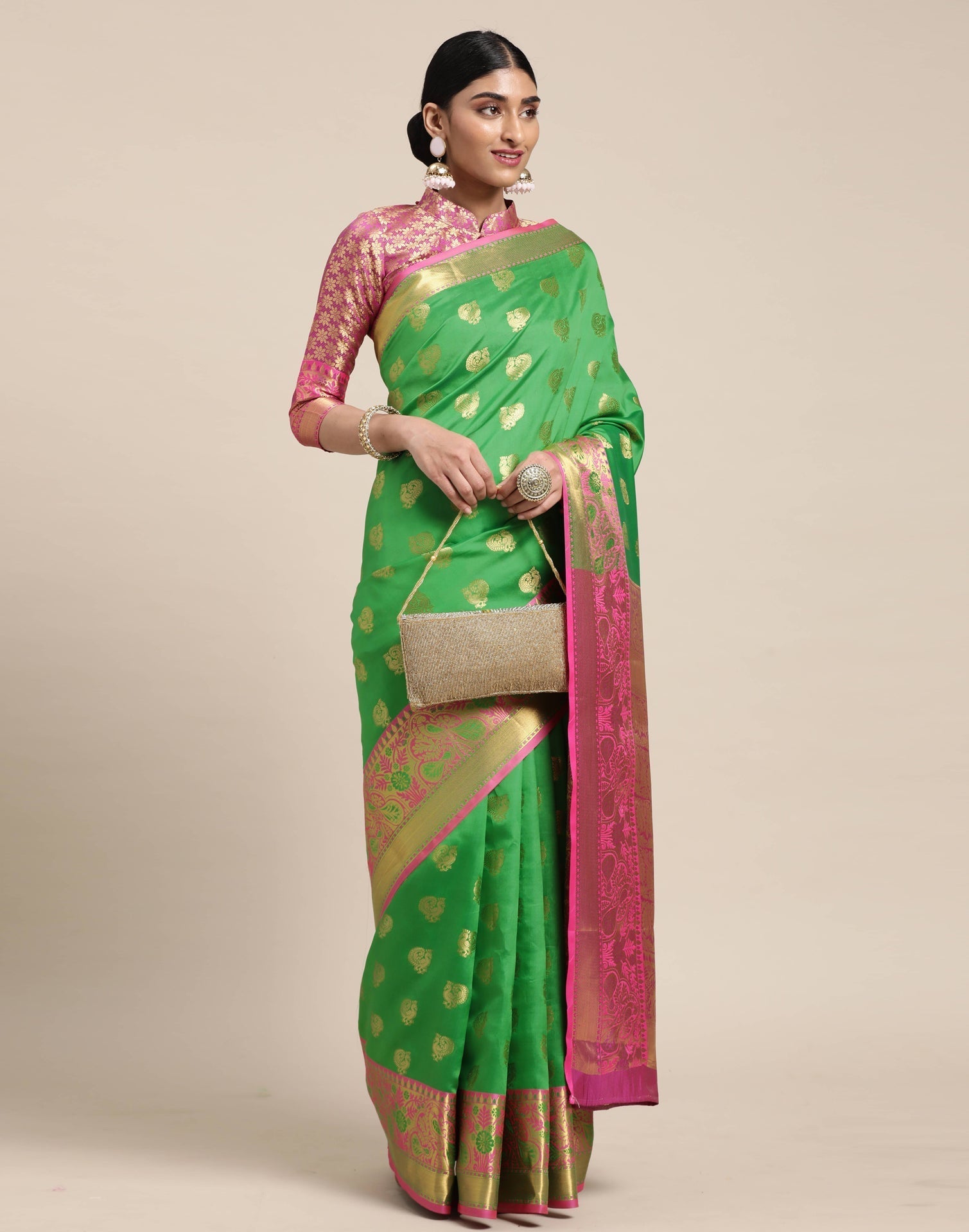 Parrot Green Banarasi Silk Saree | Sudathi