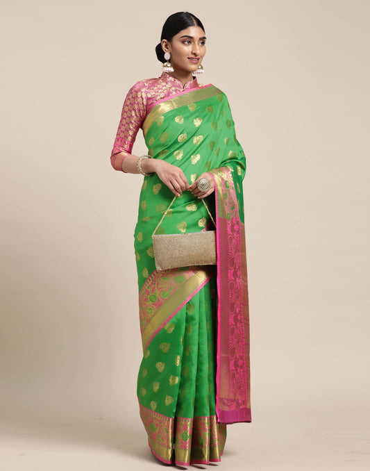 Parrot Green Banarasi Silk Saree | Sudathi