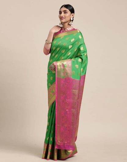 Parrot Green Banarasi Silk Saree | Sudathi