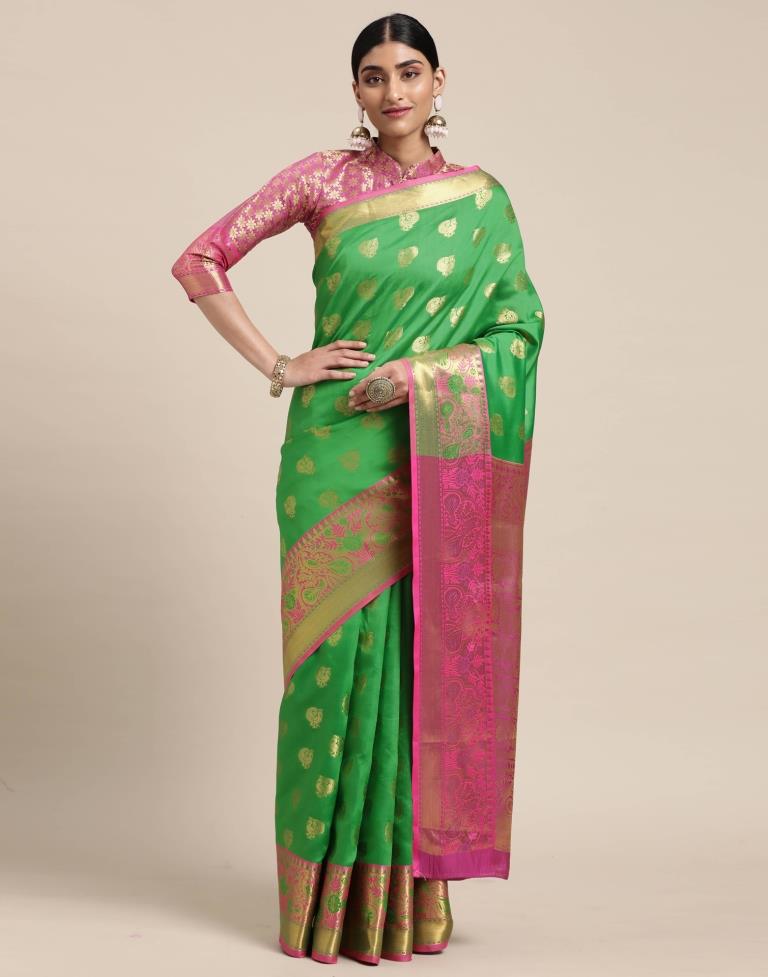 Parrot Green Banarasi Silk Saree | Sudathi