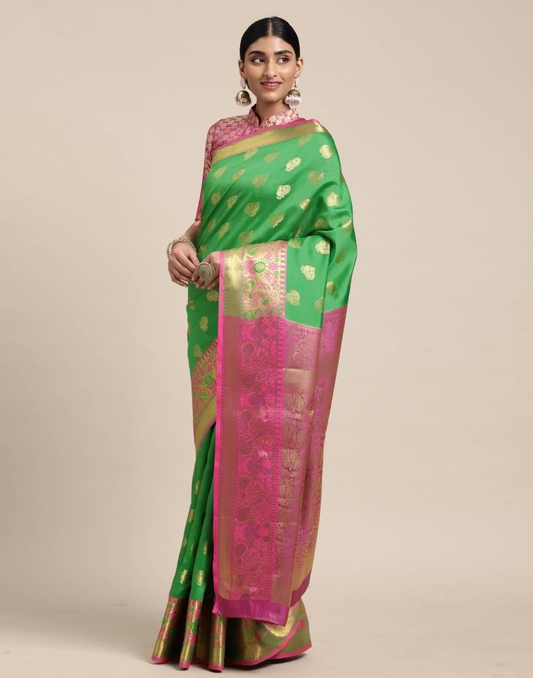 Parrot Green Banarasi Silk Saree | Sudathi