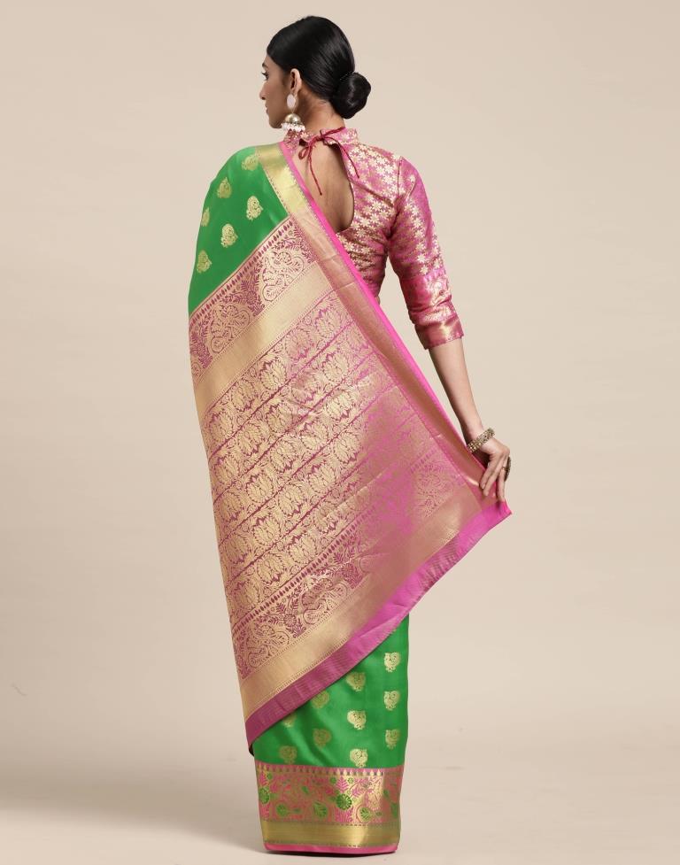 Parrot Green Banarasi Silk Saree | Sudathi