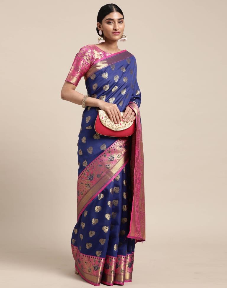 Navy Blue Banarasi Silk Saree | Sudathi
