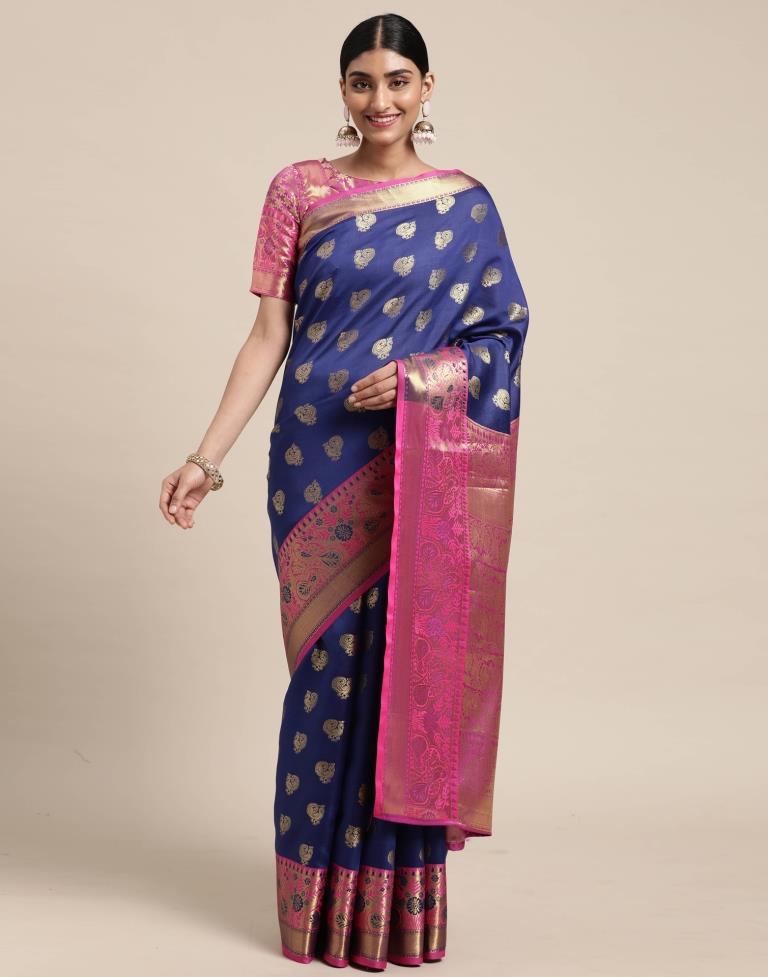 Navy Blue Banarasi Silk Saree | Sudathi