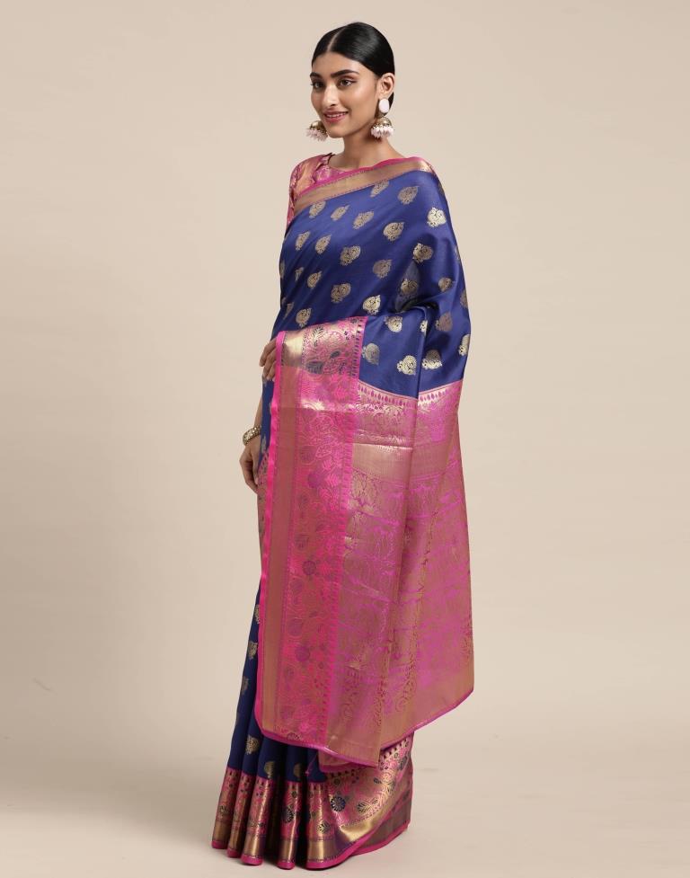 Navy Blue Banarasi Silk Saree | Sudathi