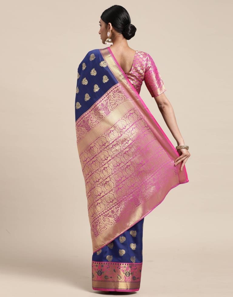 Navy Blue Banarasi Silk Saree | Sudathi
