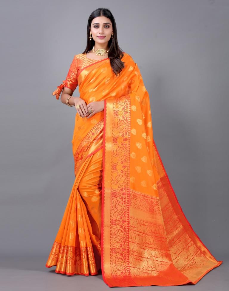 Orange Banarasi Silk Saree | Sudathi