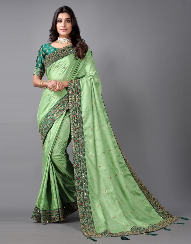 Pista Green Silk Saree | Sudathi