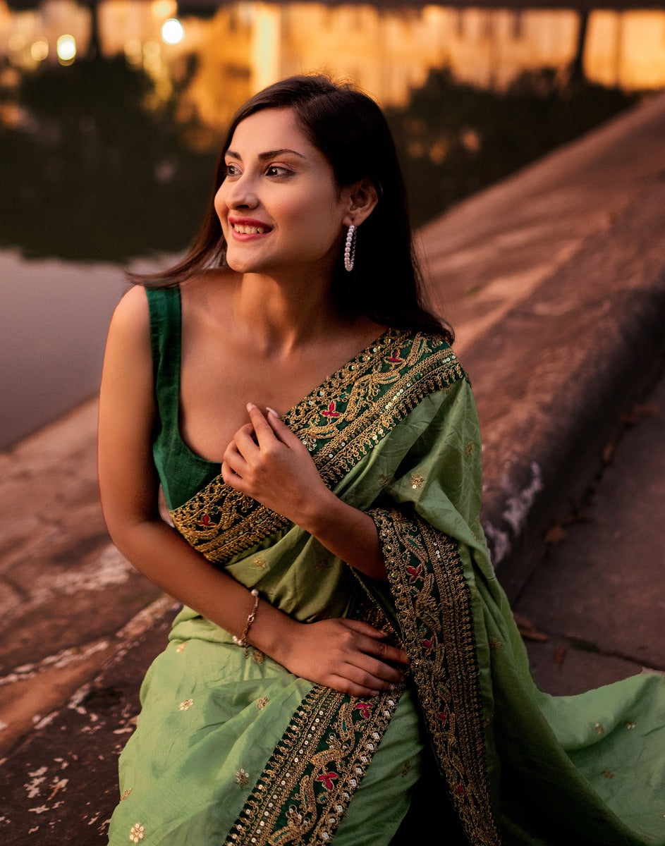 Pista Green Silk Saree | Sudathi