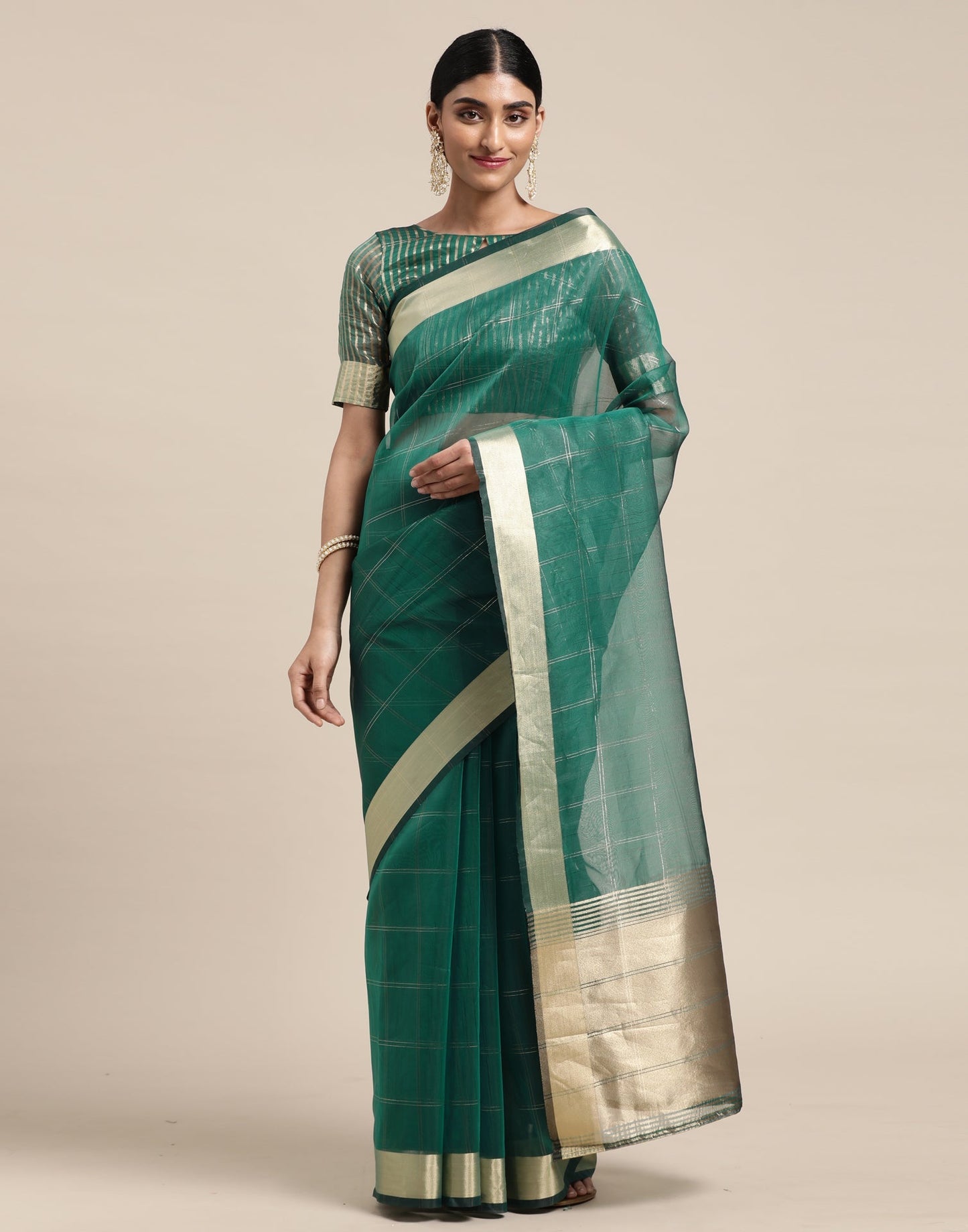 Sacramento Green Organza Woven Plain Saree | Sudathi