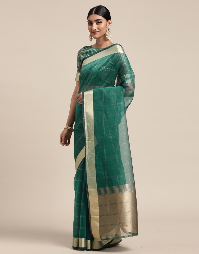 Sacramento Green Organza Woven Plain Saree | Sudathi