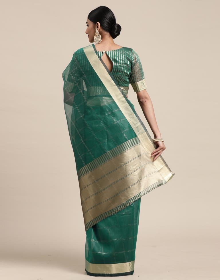 Sacramento Green Organza Woven Plain Saree | Sudathi