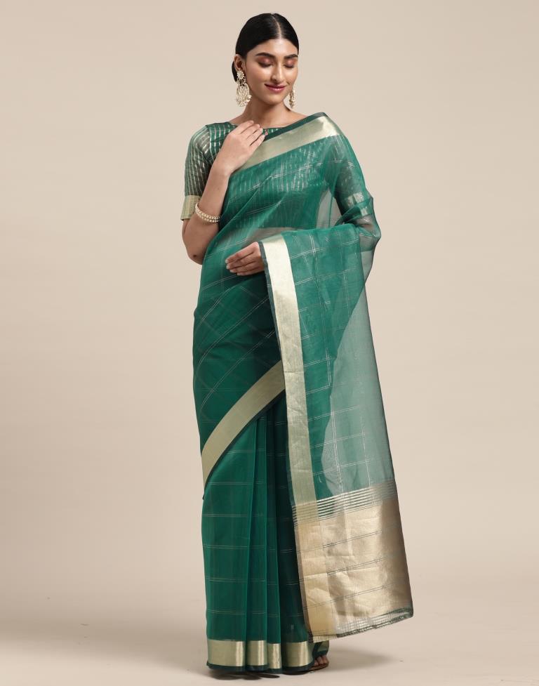 Sacramento Green Organza Woven Plain Saree | Sudathi