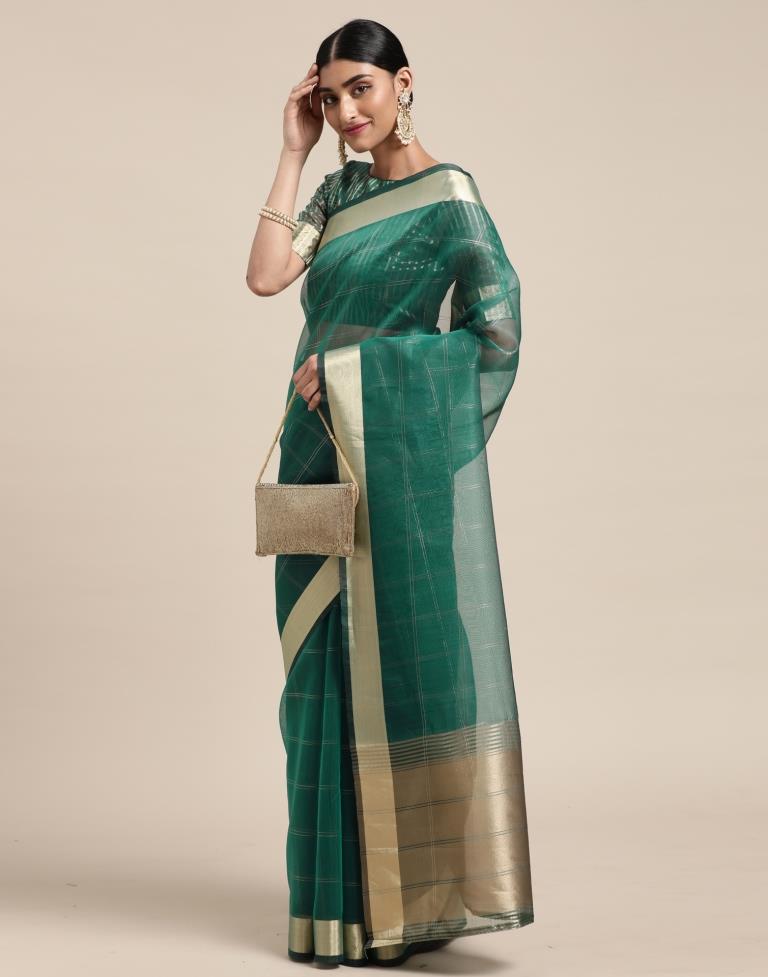 Sacramento Green Organza Woven Plain Saree | Sudathi
