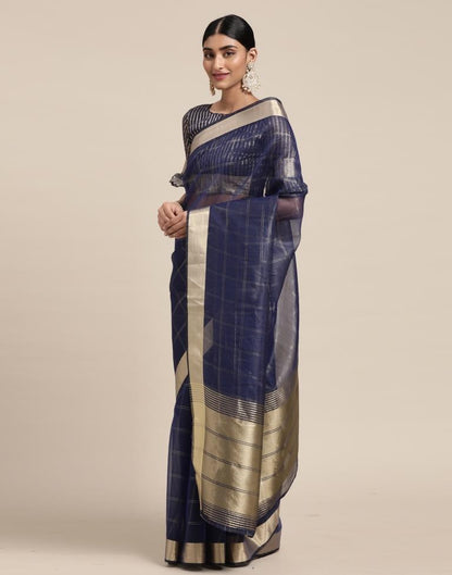 Navy Blue Organza Woven Plain Saree | Sudathi