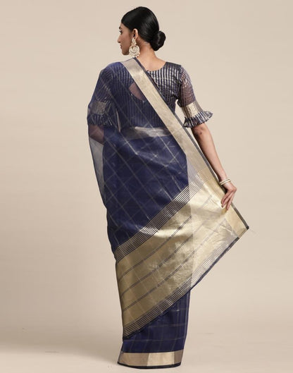 Navy Blue Organza Woven Plain Saree | Sudathi
