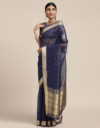 Navy Blue Organza Woven Plain Saree | Sudathi