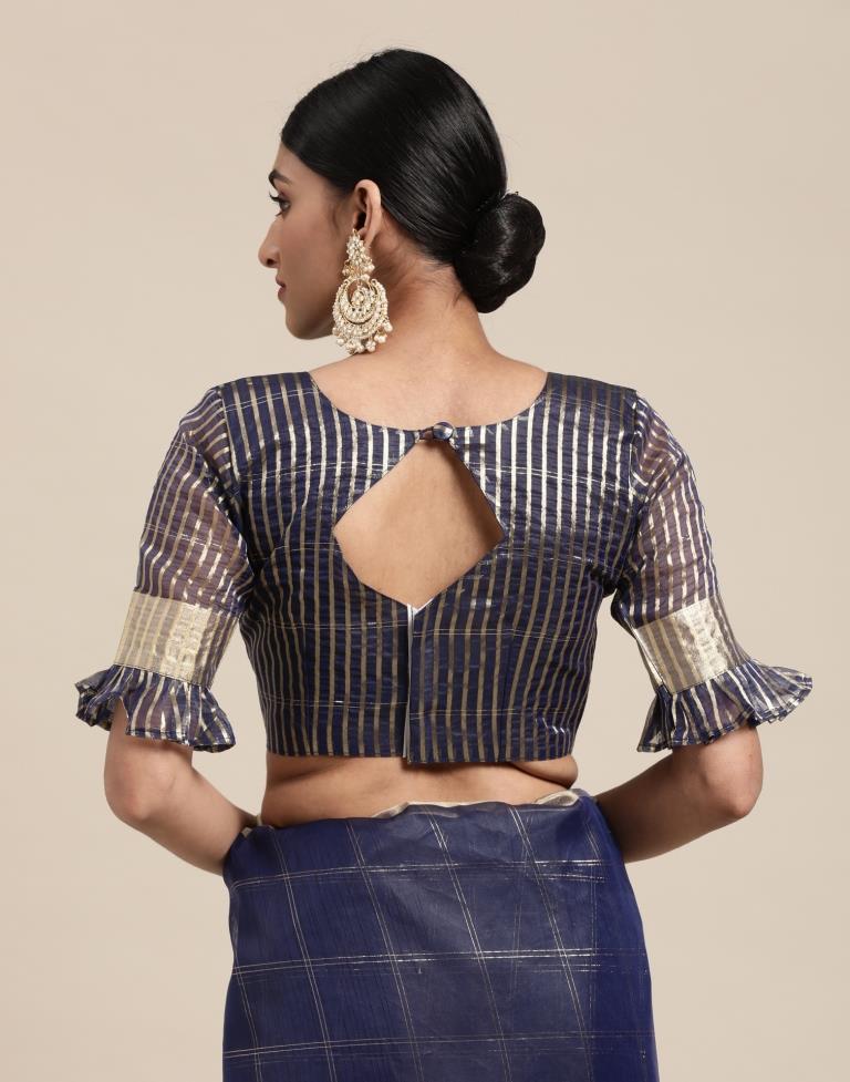 Navy Blue Organza Woven Plain Saree | Sudathi
