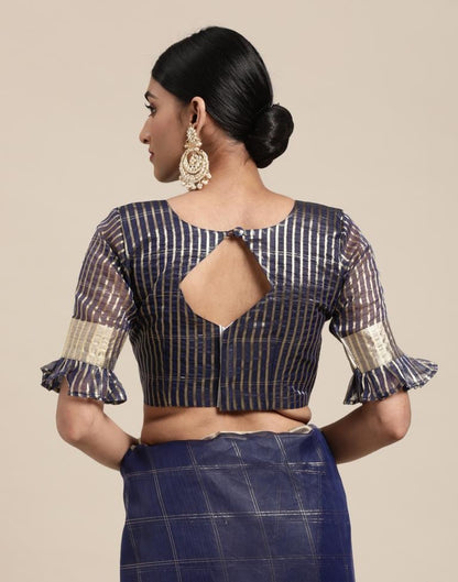 Navy Blue Organza Woven Plain Saree | Sudathi