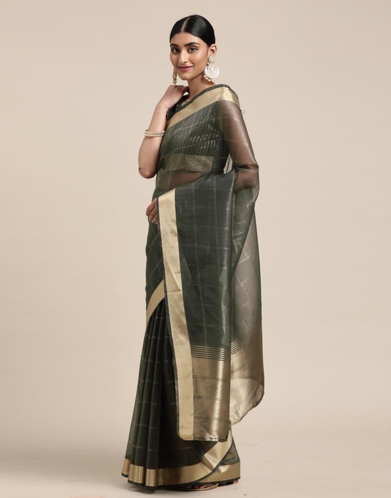 Grey Organza Woven Plain Saree | Sudathi