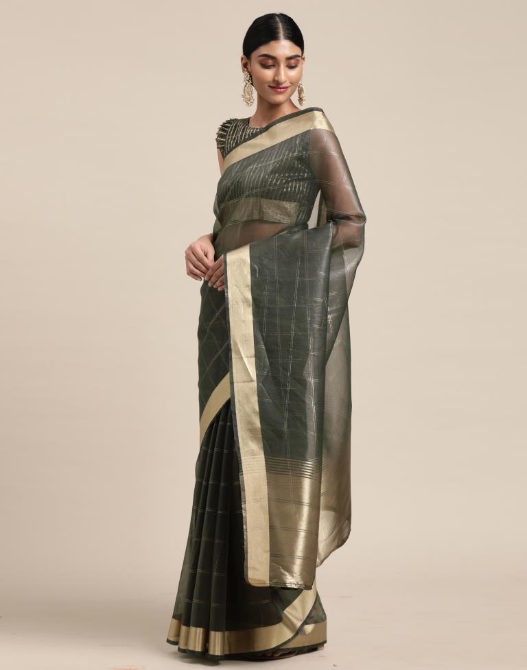 Grey Organza Woven Plain Saree | Sudathi