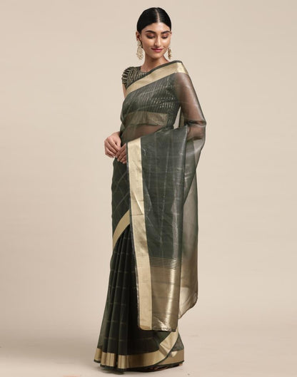 Grey Organza Woven Plain Saree | Sudathi