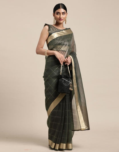 Grey Organza Woven Plain Saree | Sudathi