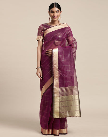 Magenta Organza Woven Plain Saree | Sudathi