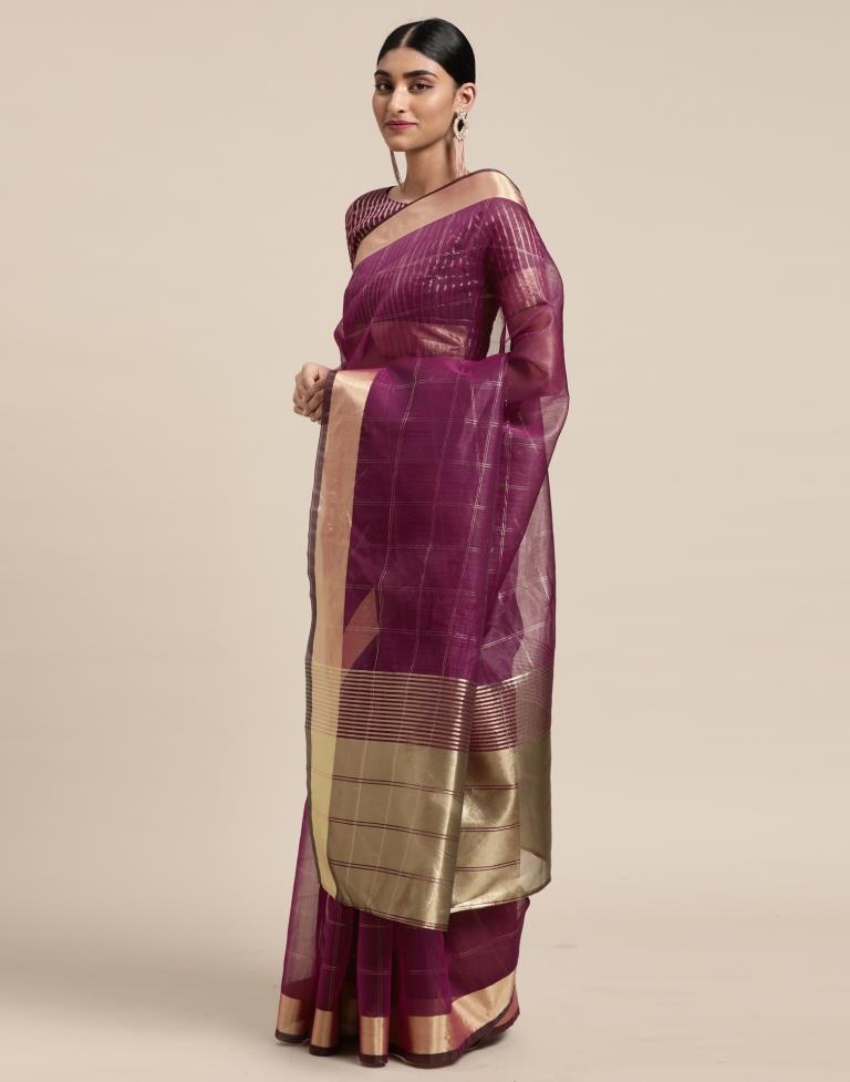 Magenta Organza Woven Plain Saree | Sudathi