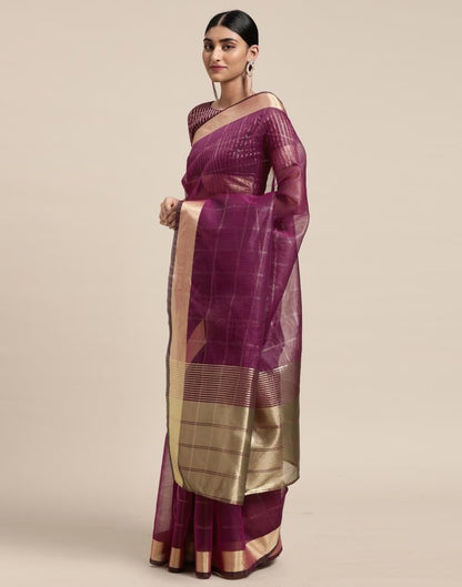 Magenta Organza Woven Plain Saree | Sudathi