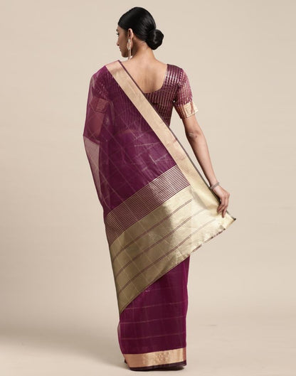 Magenta Organza Woven Plain Saree | Sudathi