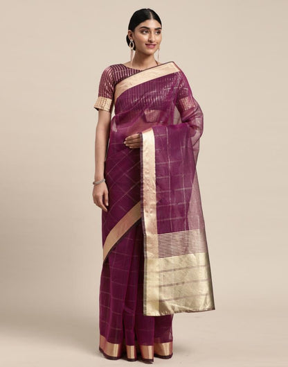 Magenta Organza Woven Plain Saree | Sudathi