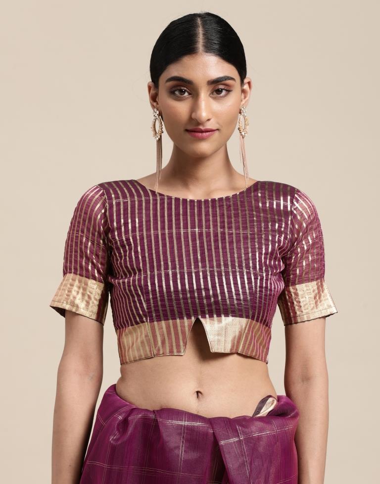 Magenta Organza Woven Plain Saree | Sudathi