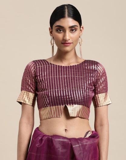 Magenta Organza Woven Plain Saree | Sudathi