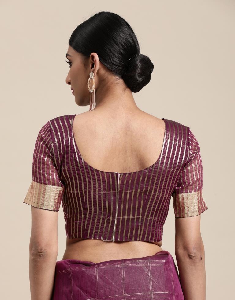 Magenta Organza Woven Plain Saree | Sudathi