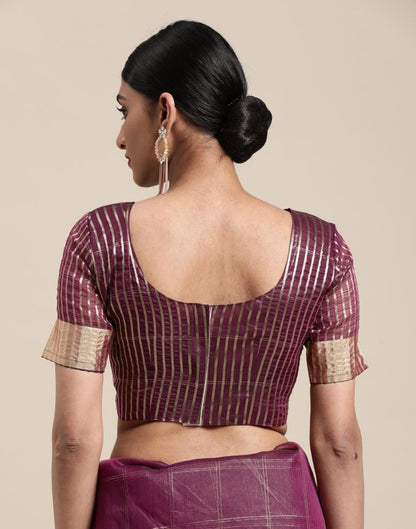 Magenta Organza Woven Plain Saree | Sudathi