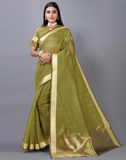 Olive Green Organza Woven Plain Saree | Sudathi