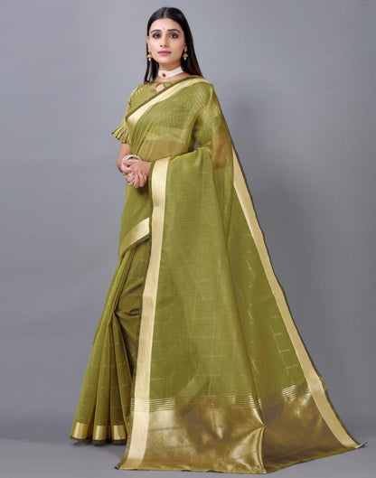 Olive Green Organza Woven Plain Saree | Sudathi