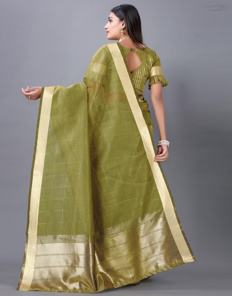 Olive Green Organza Woven Plain Saree | Sudathi