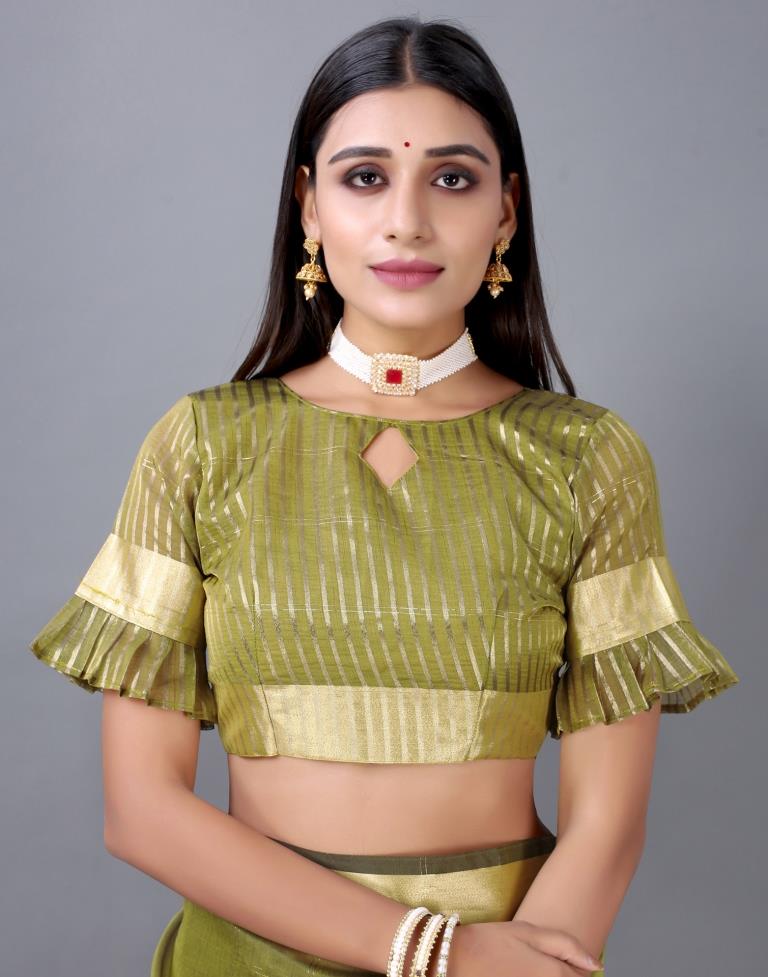 Olive Green Organza Woven Plain Saree | Sudathi