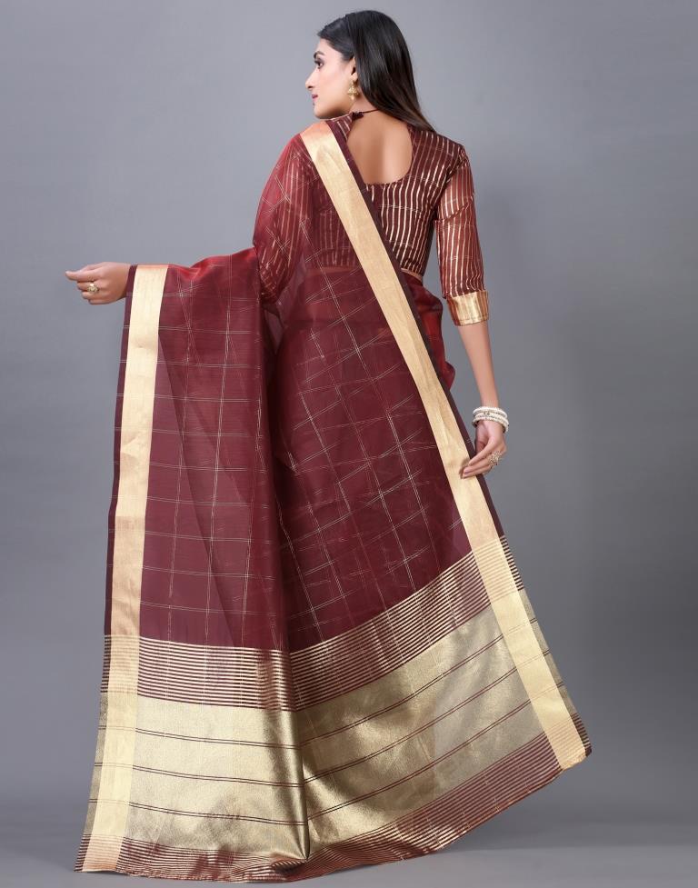 Maroon Organza Woven Plain Saree | Sudathi