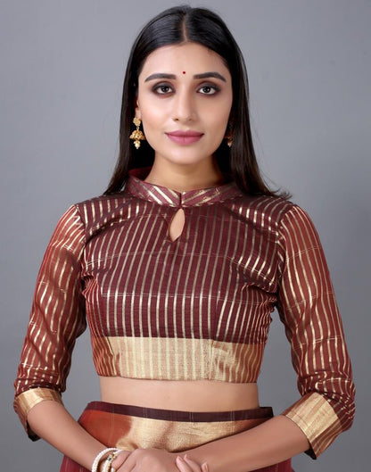 Maroon Organza Woven Plain Saree | Sudathi