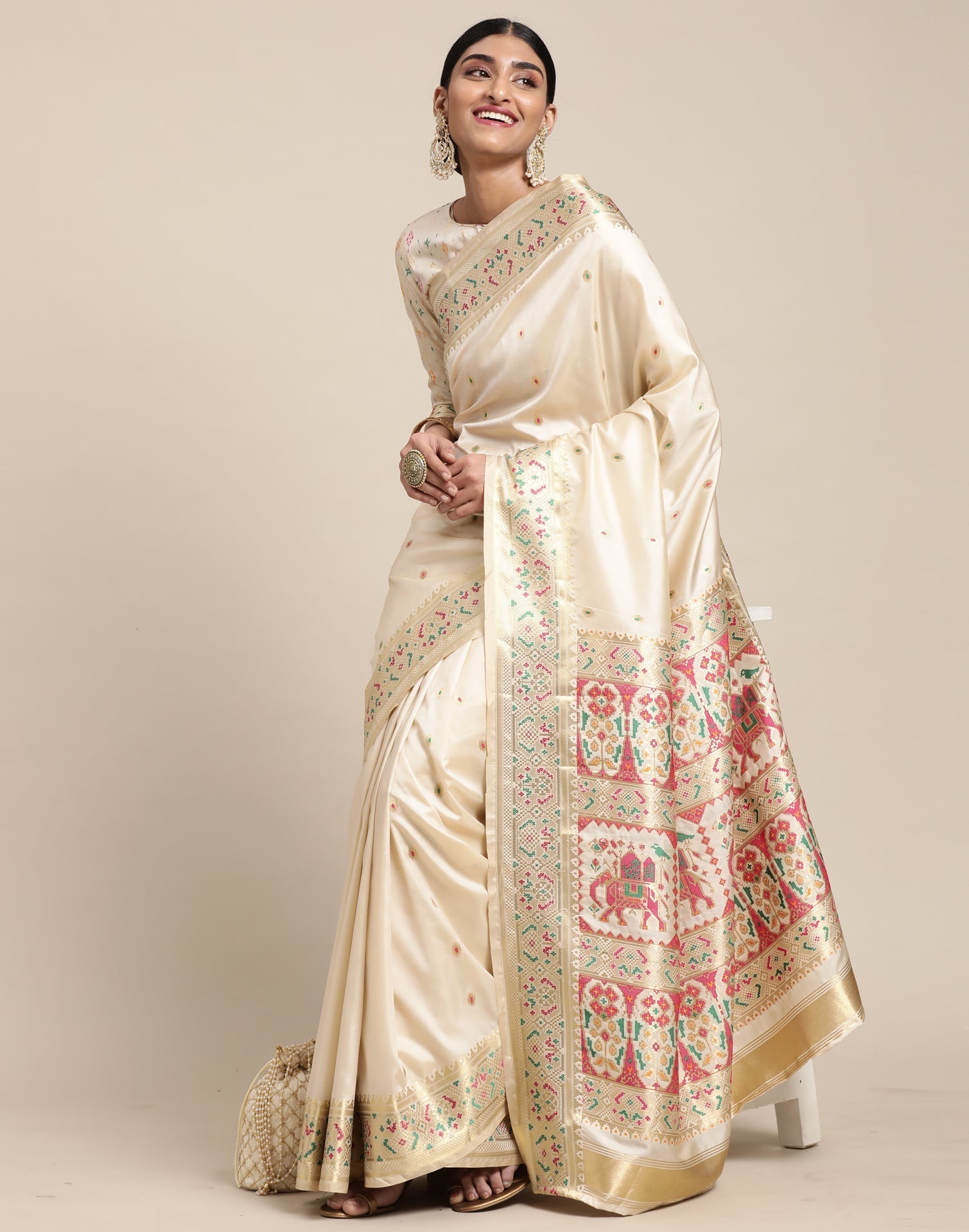 Cream Silk Saree | Sudathi