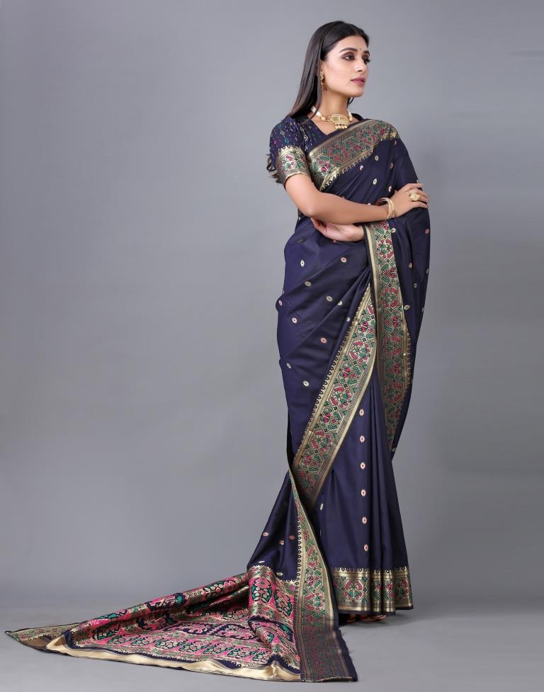 Navy Blue Cotton Silk Saree | Sudathi